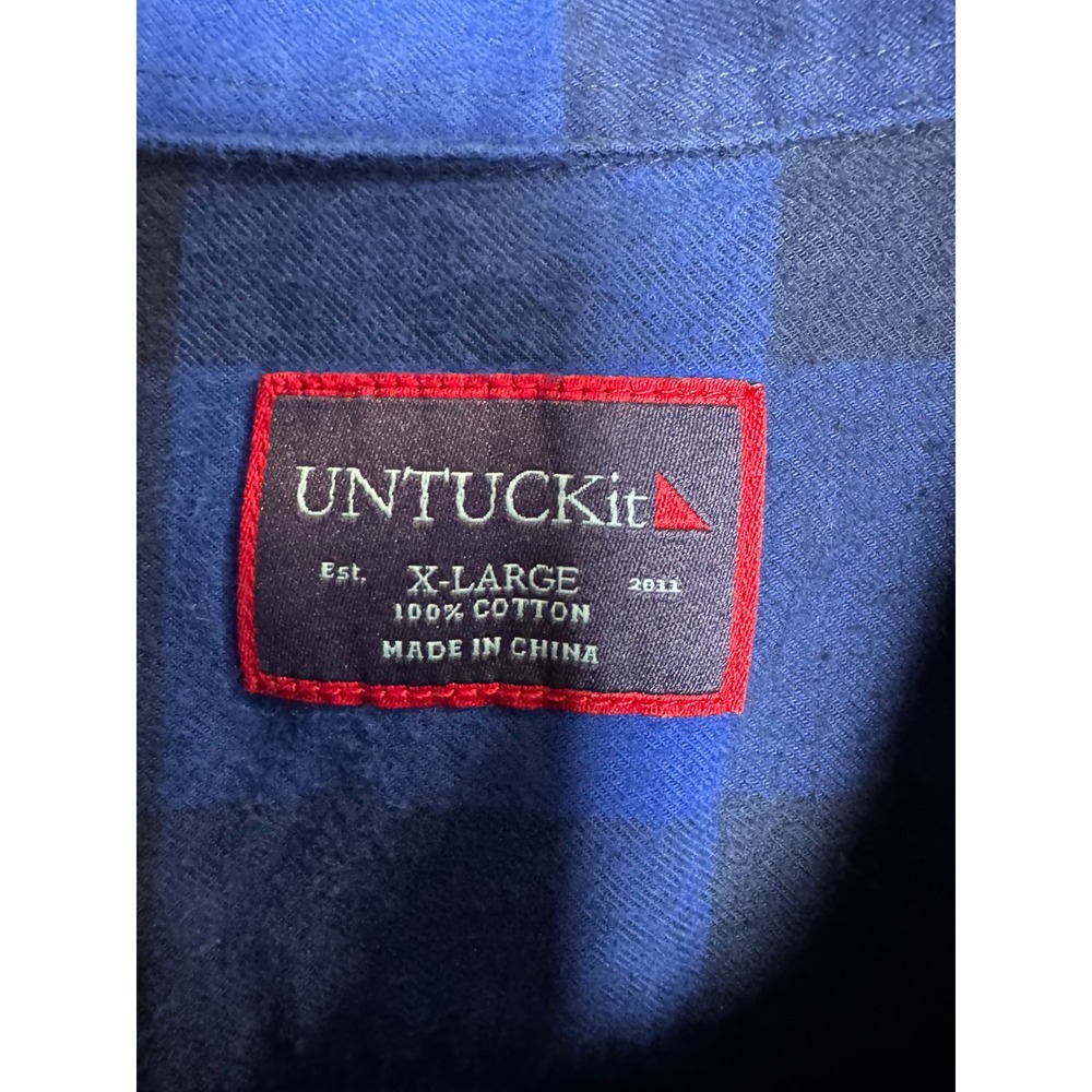 UNTUCKit Mens‎ XL Blue Navy Buffalo Plaid Flannel Button Down Shirt Cotton - Picture 2 of 5